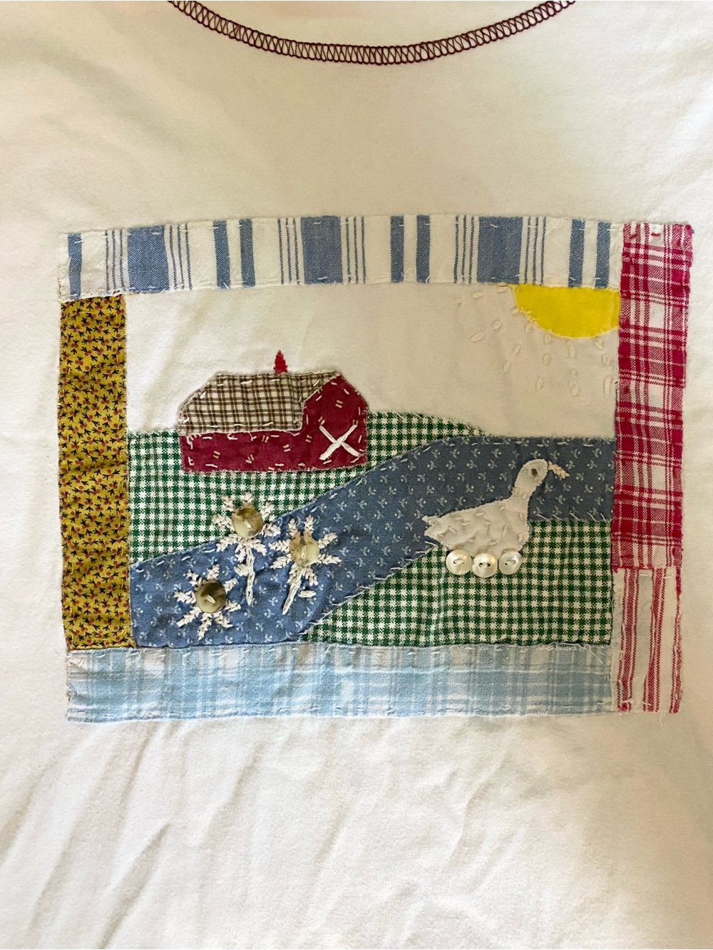 Vintage Susan Bristol Petite Patchwork Farm Goose Applique Cottagecore Tee Sz L